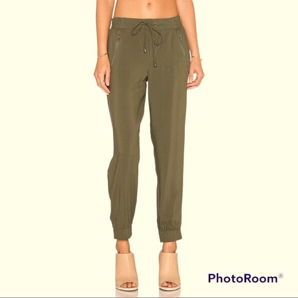 Splendid dusty olive pockets elastic legs Rayon Voile Jogger Pant - Picture 1 of 8